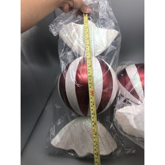 Adams & Co Acrylic Peppermint Candy Ball Ornaments 18.5”Christmas Glitter Red/Wh - Picture 11 of 14